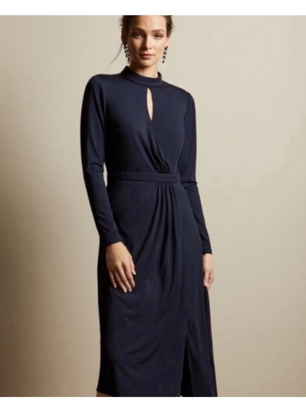 Ted Baker London Navy Long-Sleeve Keyhole Midi Dress